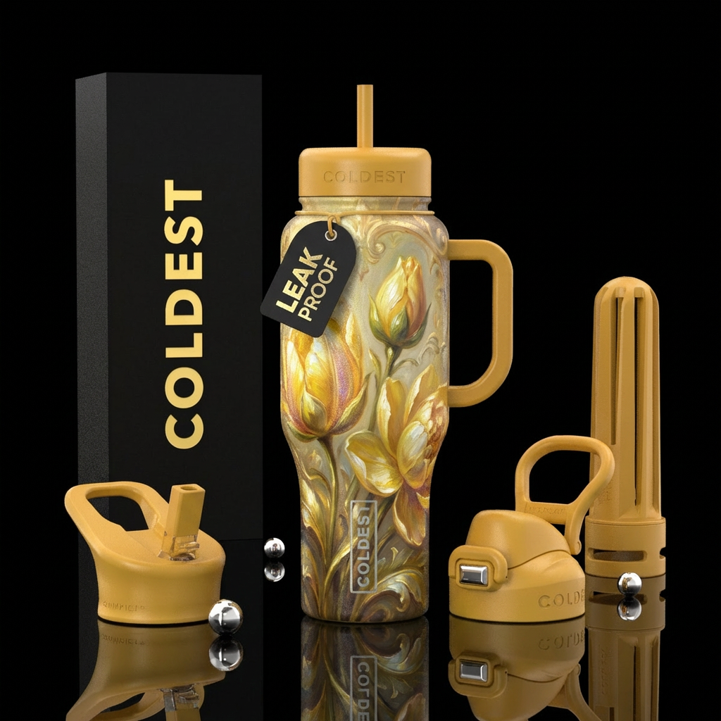 Golden Blooms water bottle design