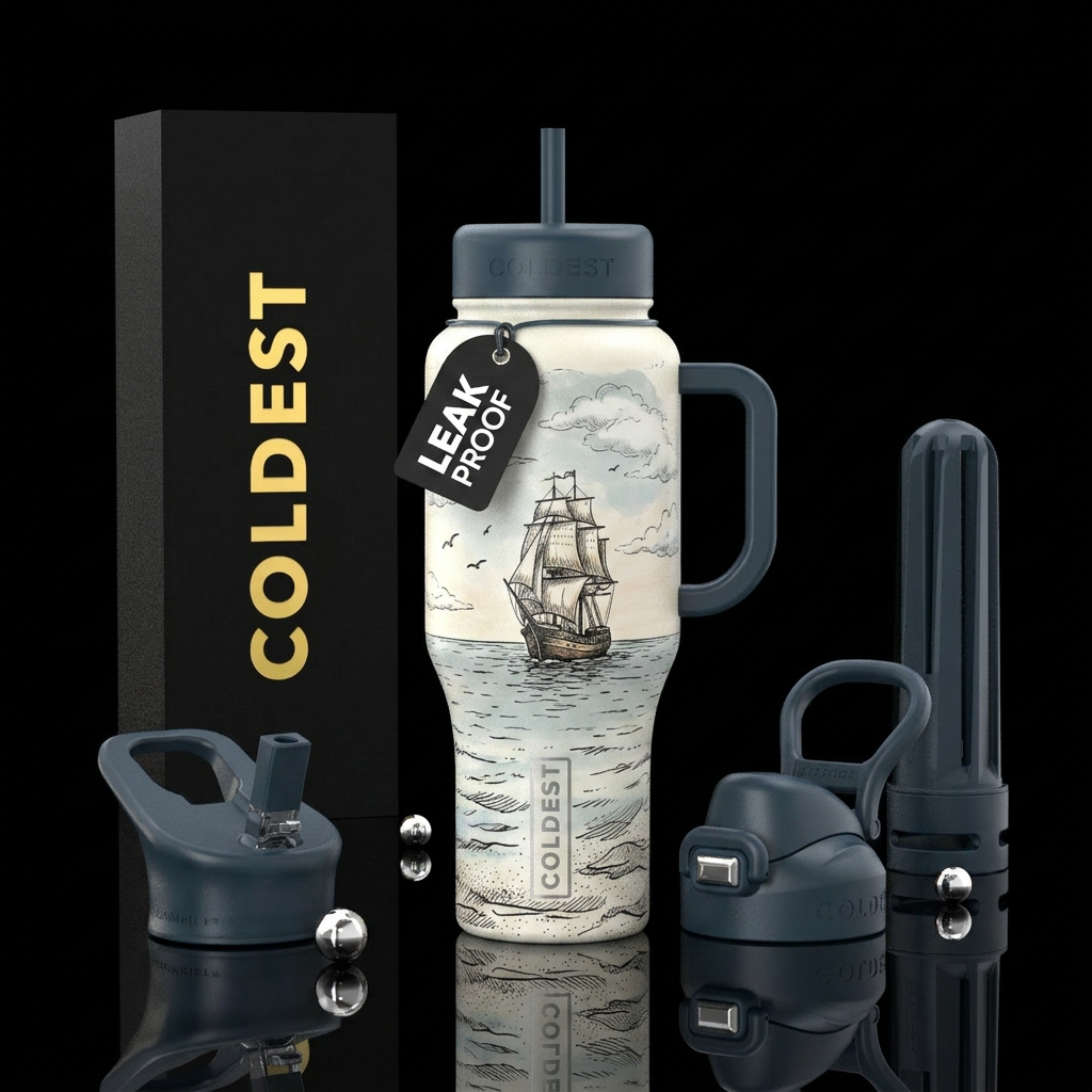 The Far Voyager water bottle design