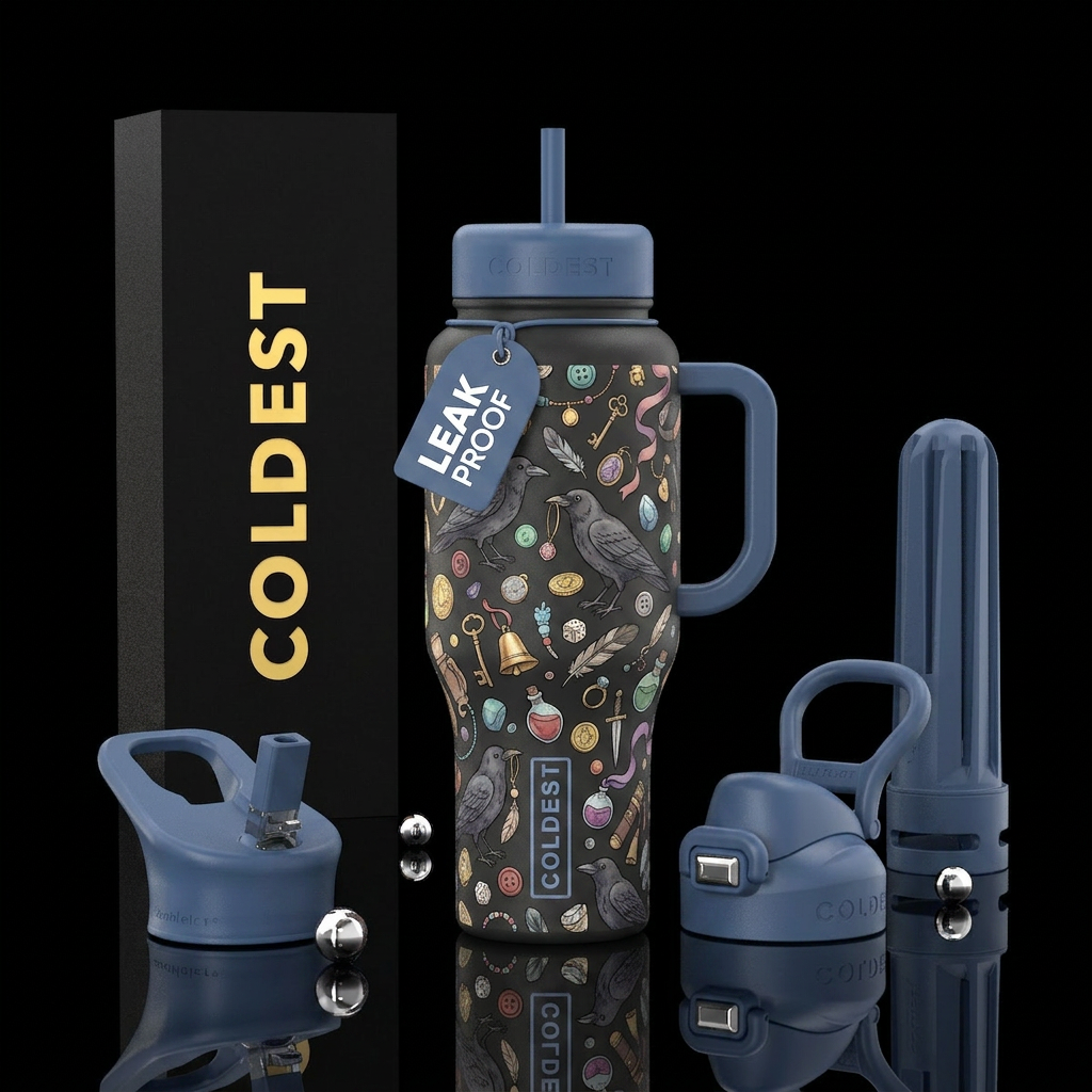 Crow & Curiosities water bottle design