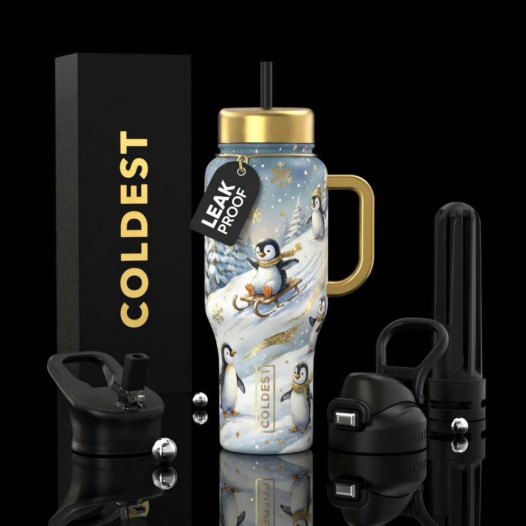 Snowy penguins 🐧 water bottle design