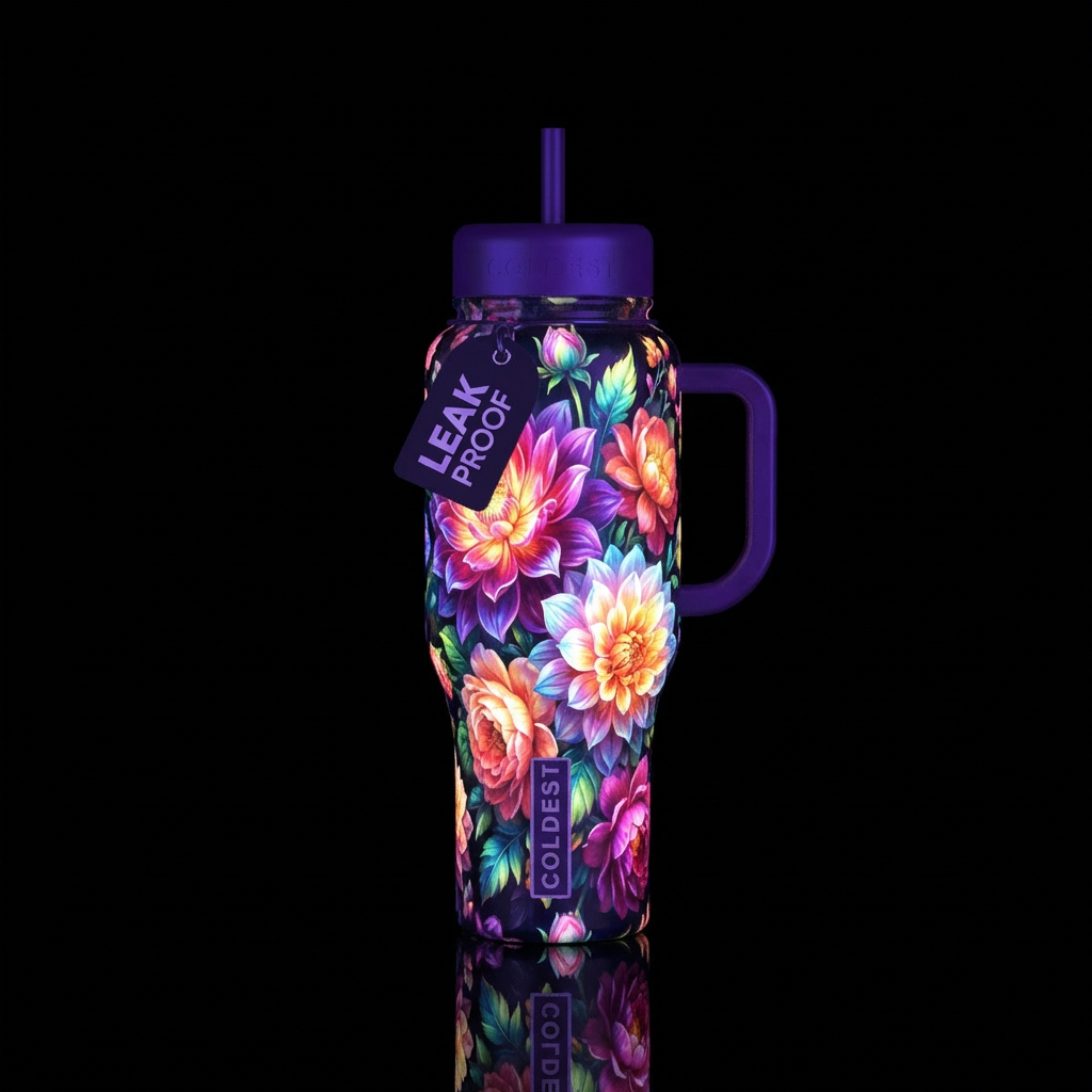 Glowly flowers water bottle design