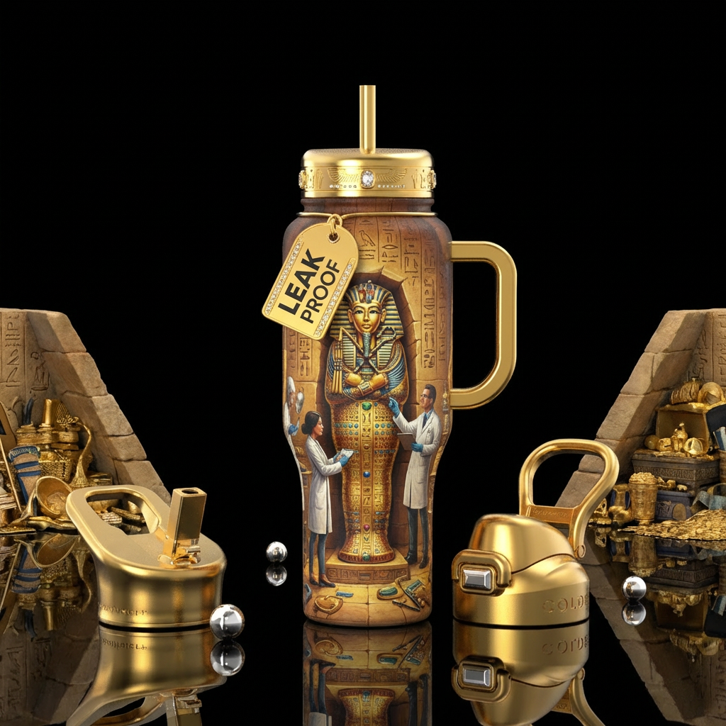 Inside the pyramid king tut, laying in his tomb wi... water bottle design