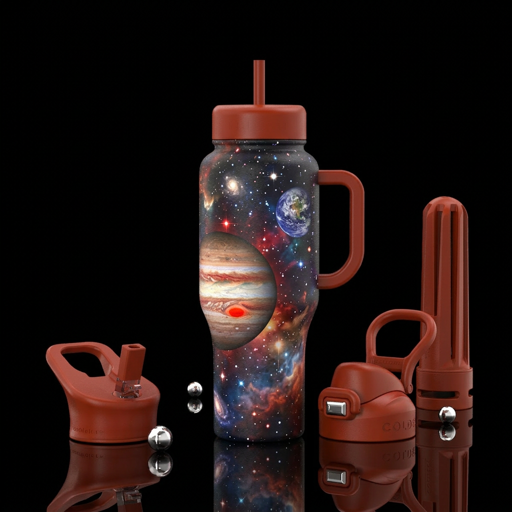 Space Jupiter and earth water bottle design