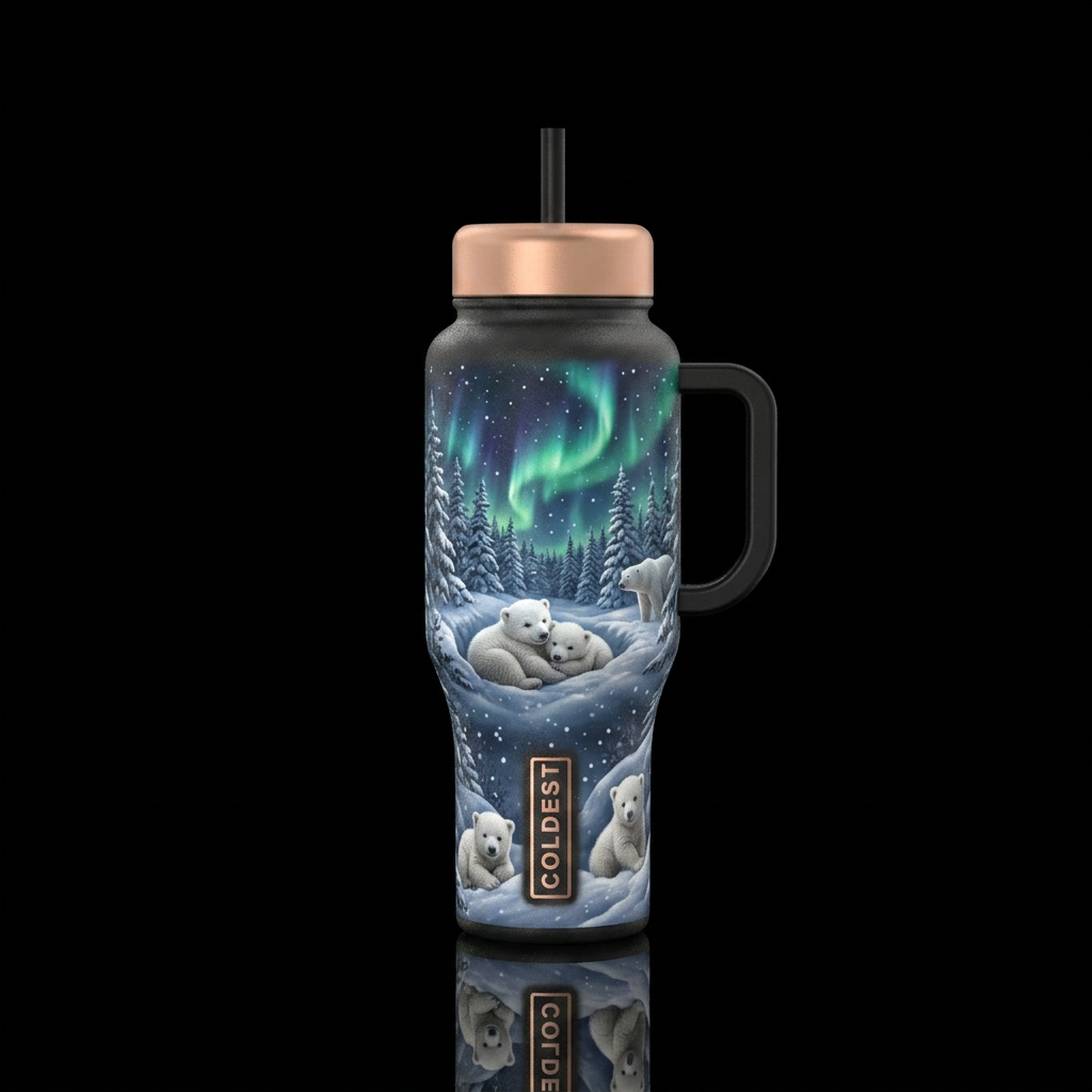 Snowy night water bottle design