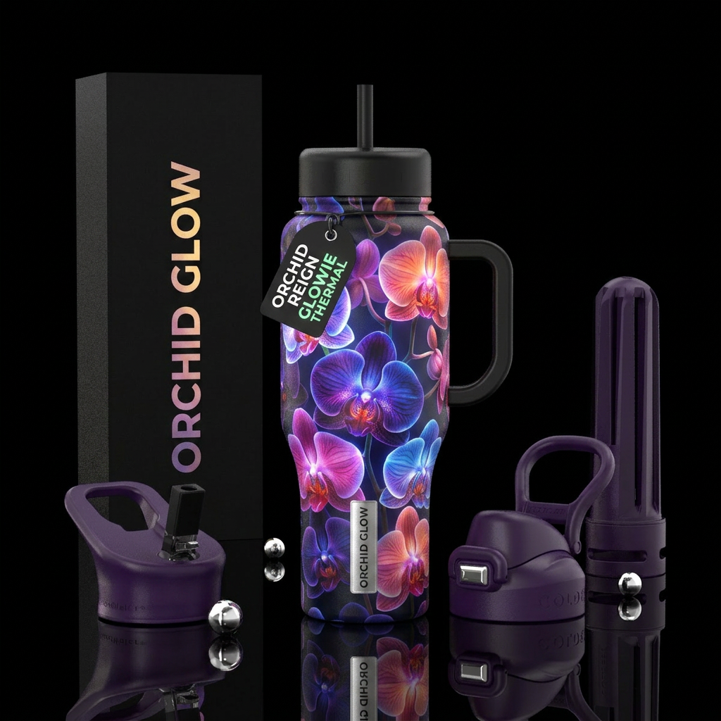 Glowie orchids water bottle design