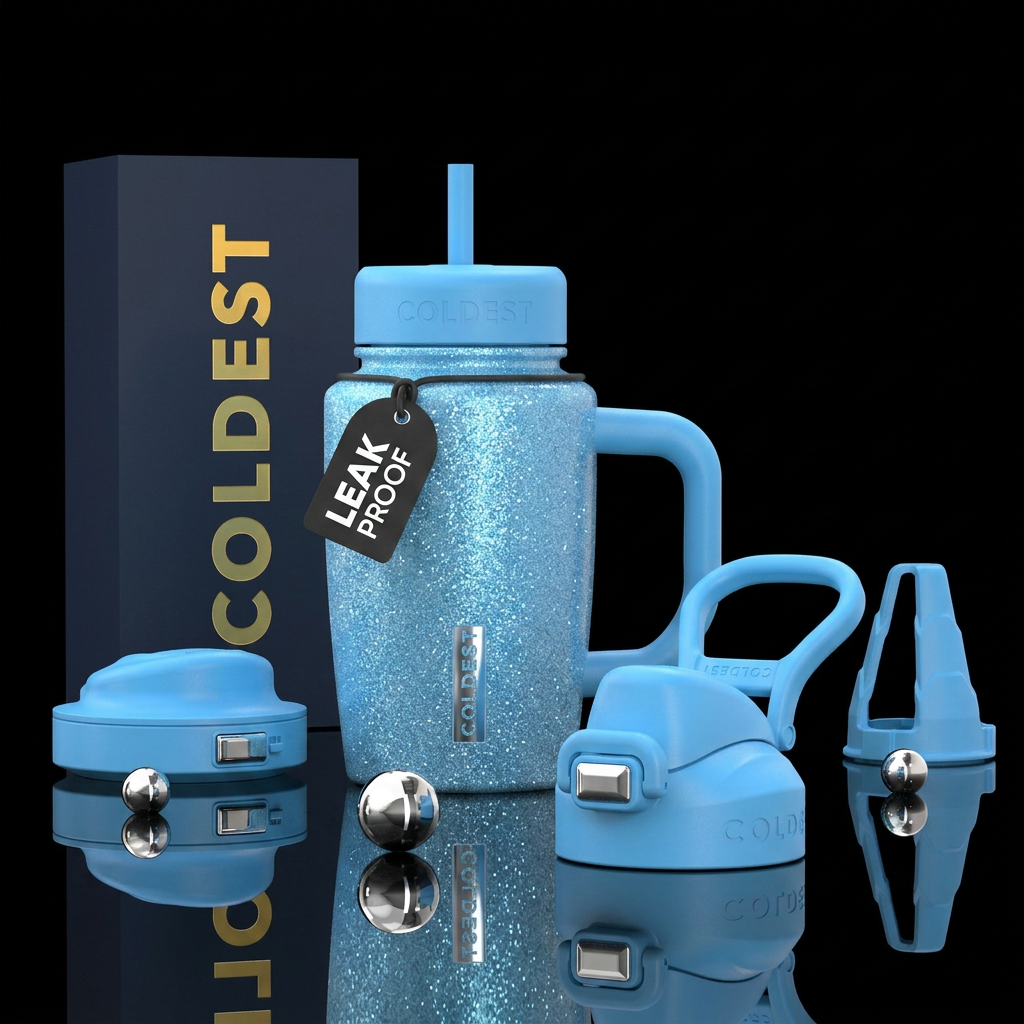 Baby blue glitter water bottle design