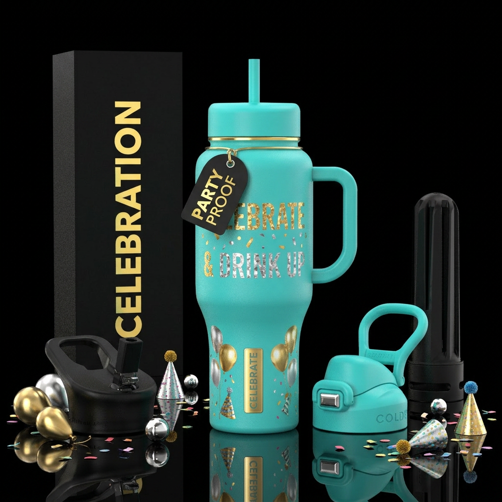 Happy birthday party proof water bottle design