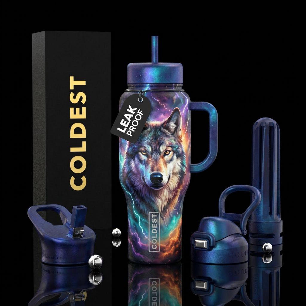 Wolf art water bottle design