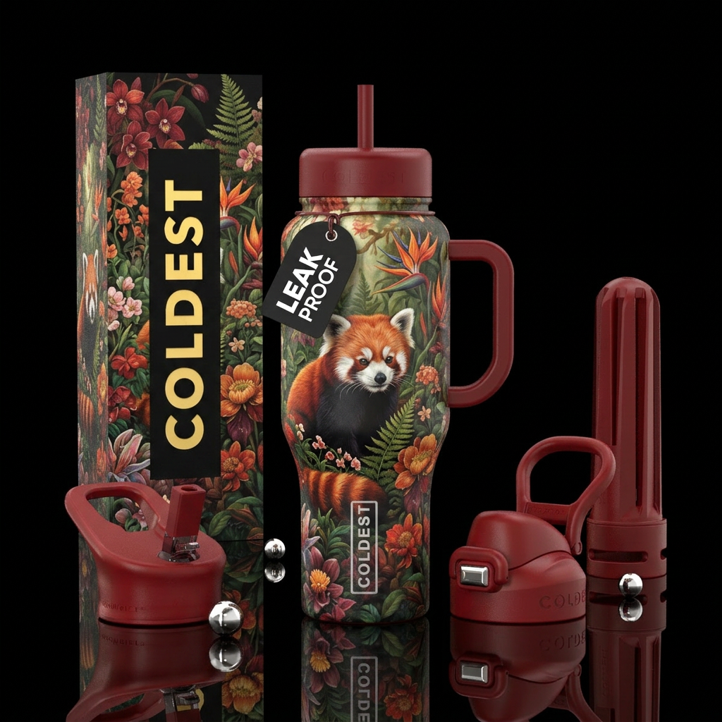 Red panda garden water bottle design