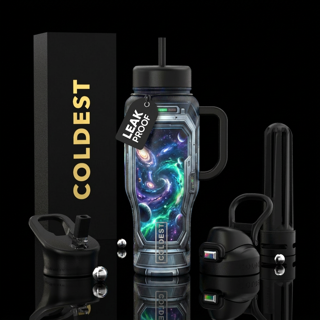 Portal into space water bottle design