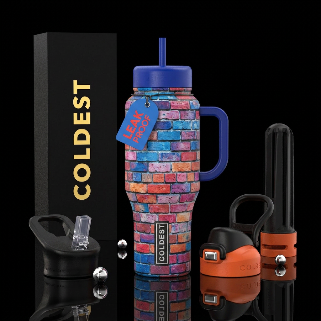 Colored brick wall water bottle design