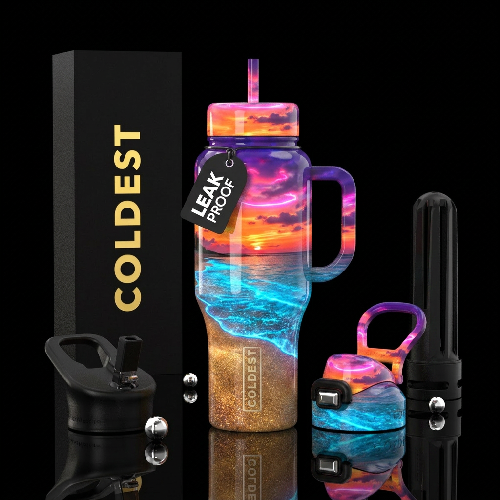 Neon sunset water bottle design