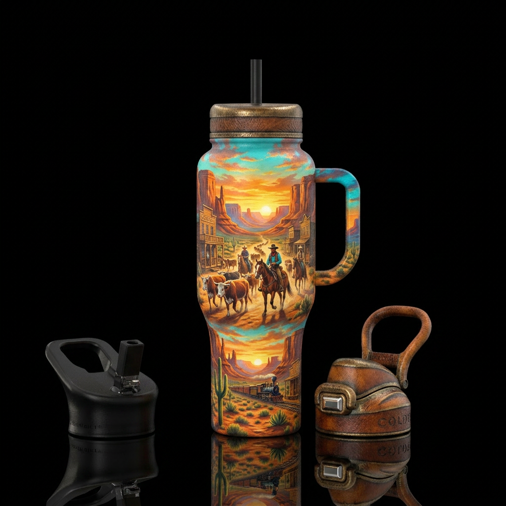 Old west water bottle design