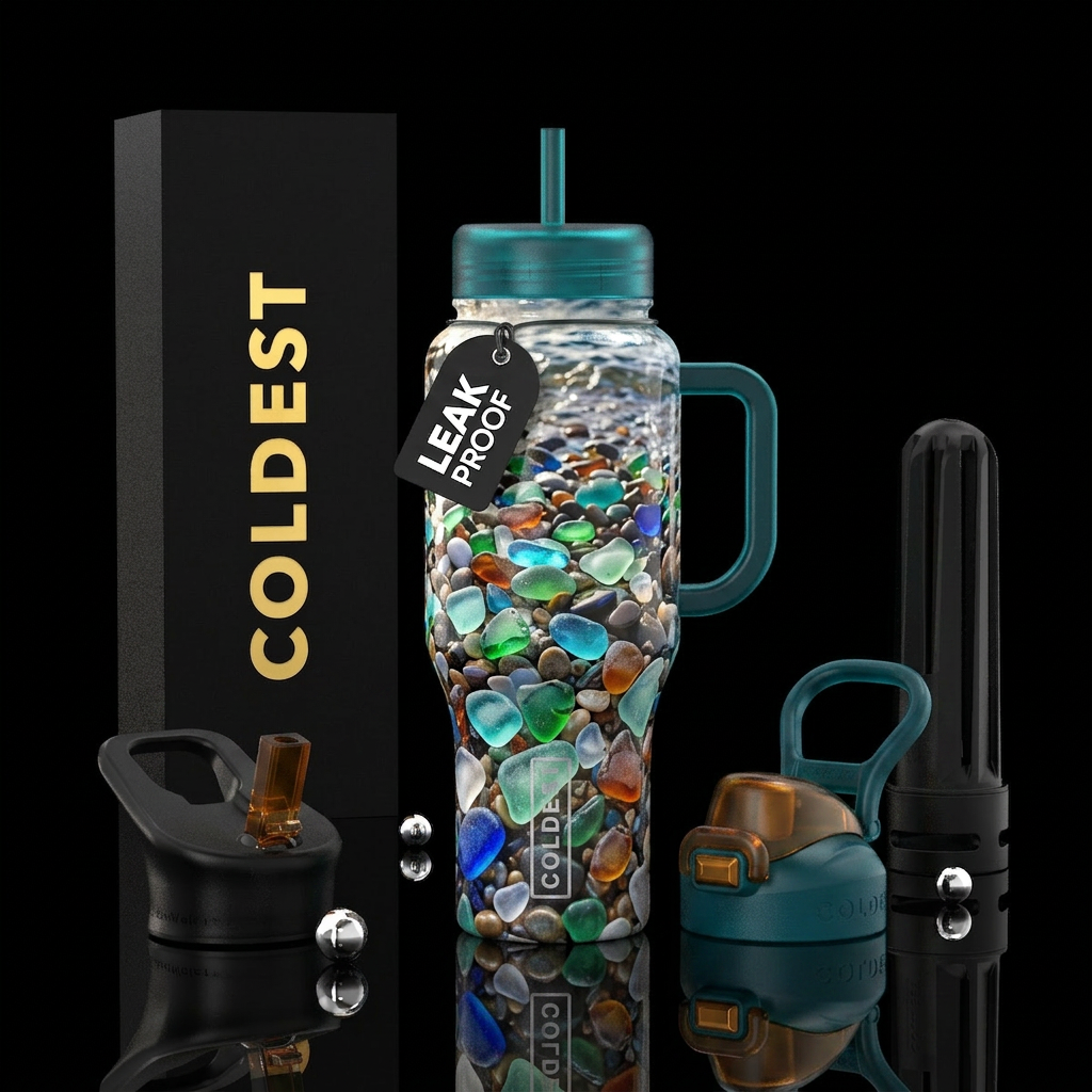 Glass beach water bottle design