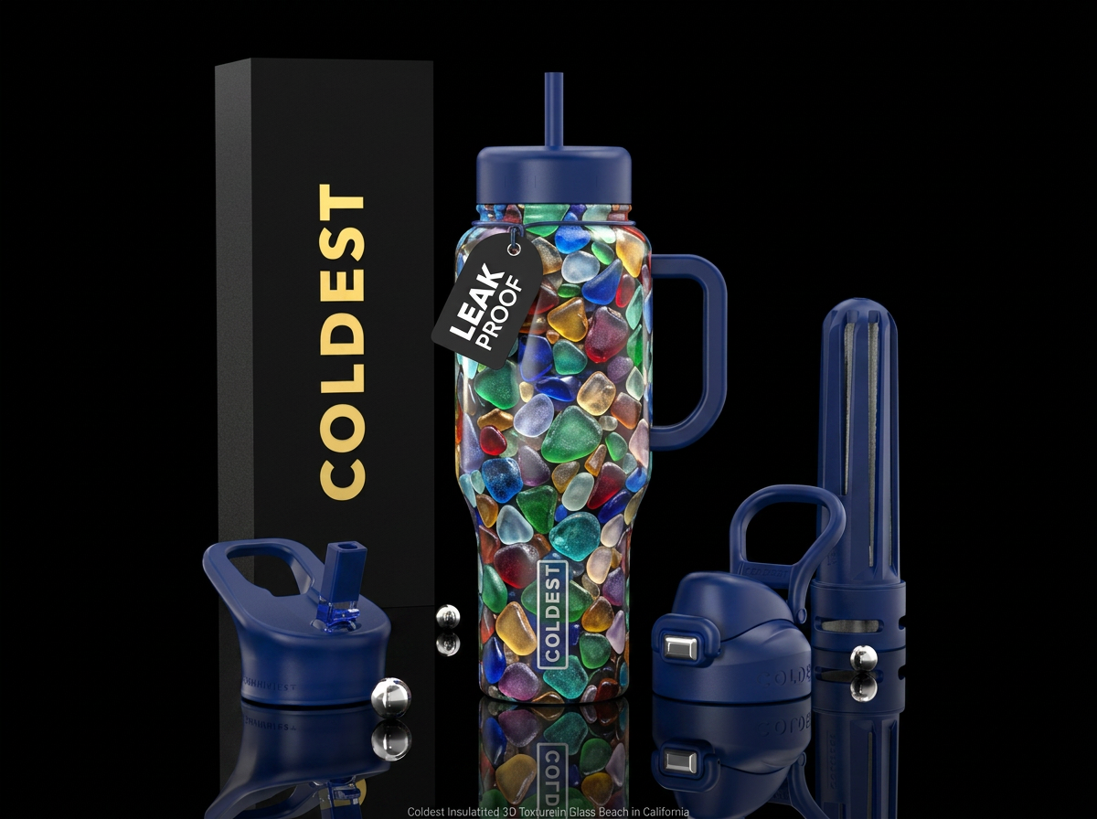 Glass beach in California water bottle design