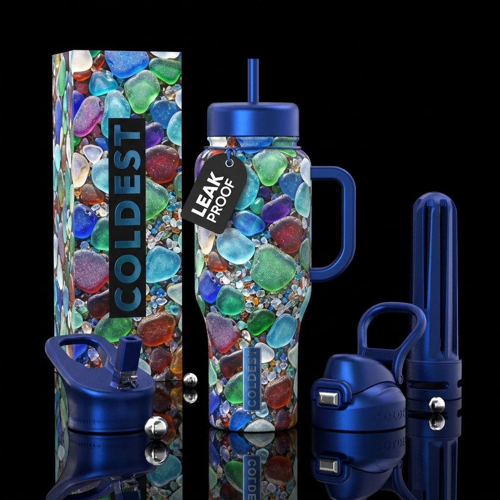 Glass beach water bottle design
