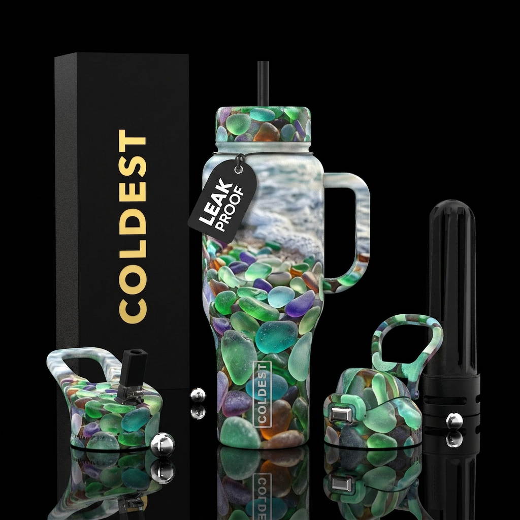 Glads beach views water bottle design