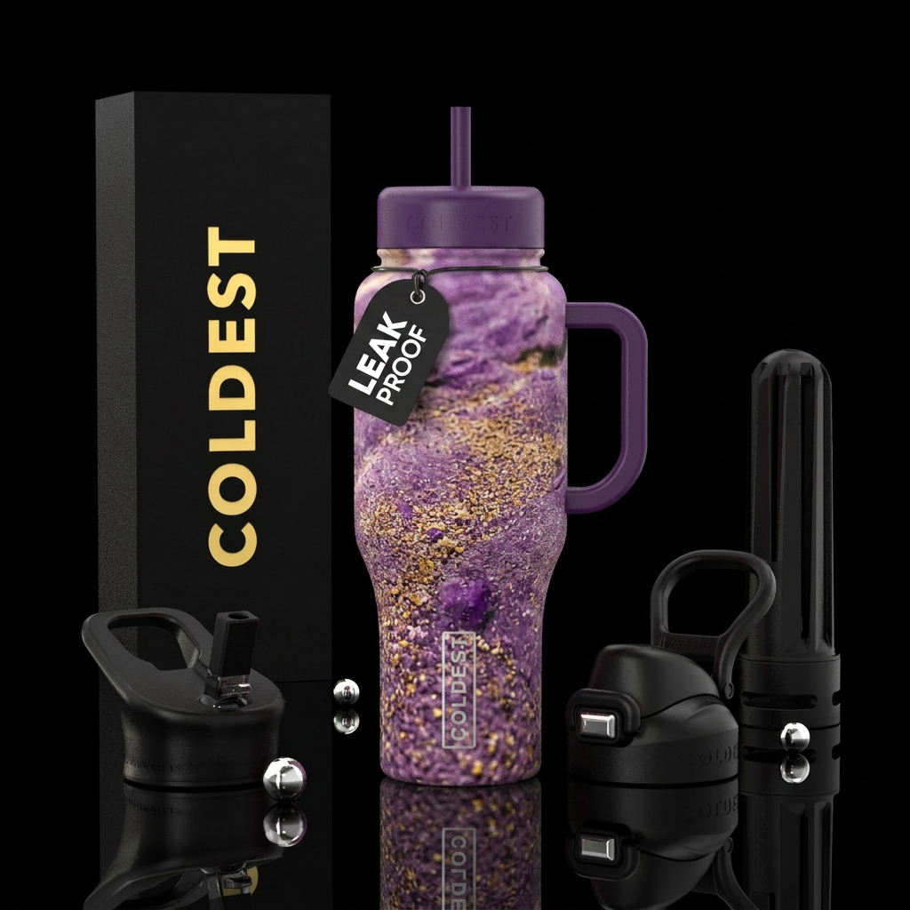 Purple beach water bottle design