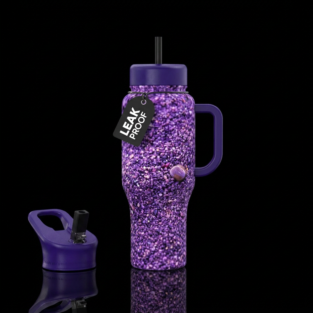 Purple beach water bottle design