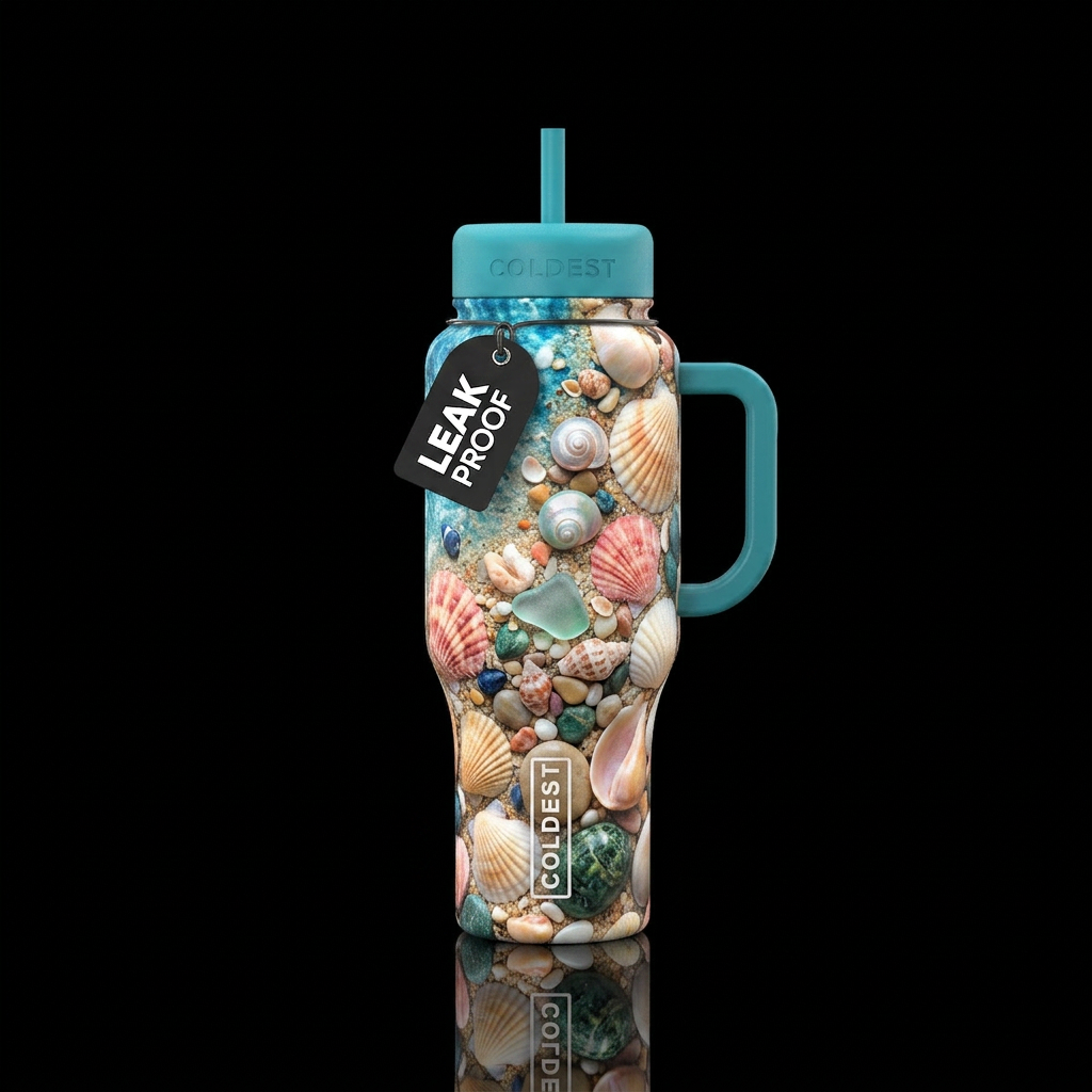 Shell beach water bottle design