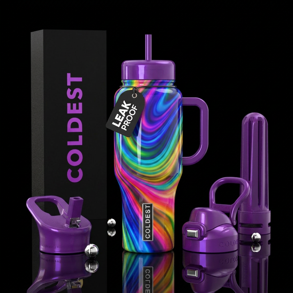 Rainbow marble water bottle design