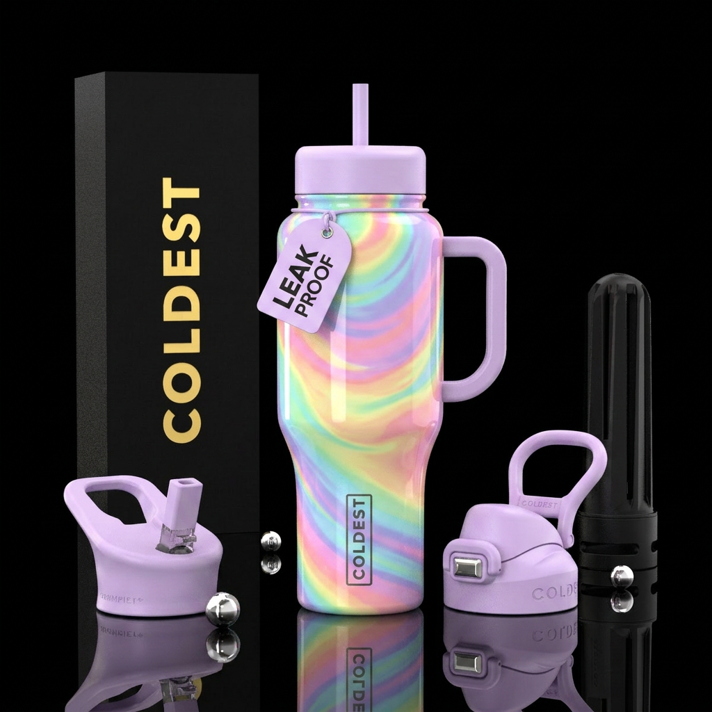 Rainbow pastel swirl water bottle design