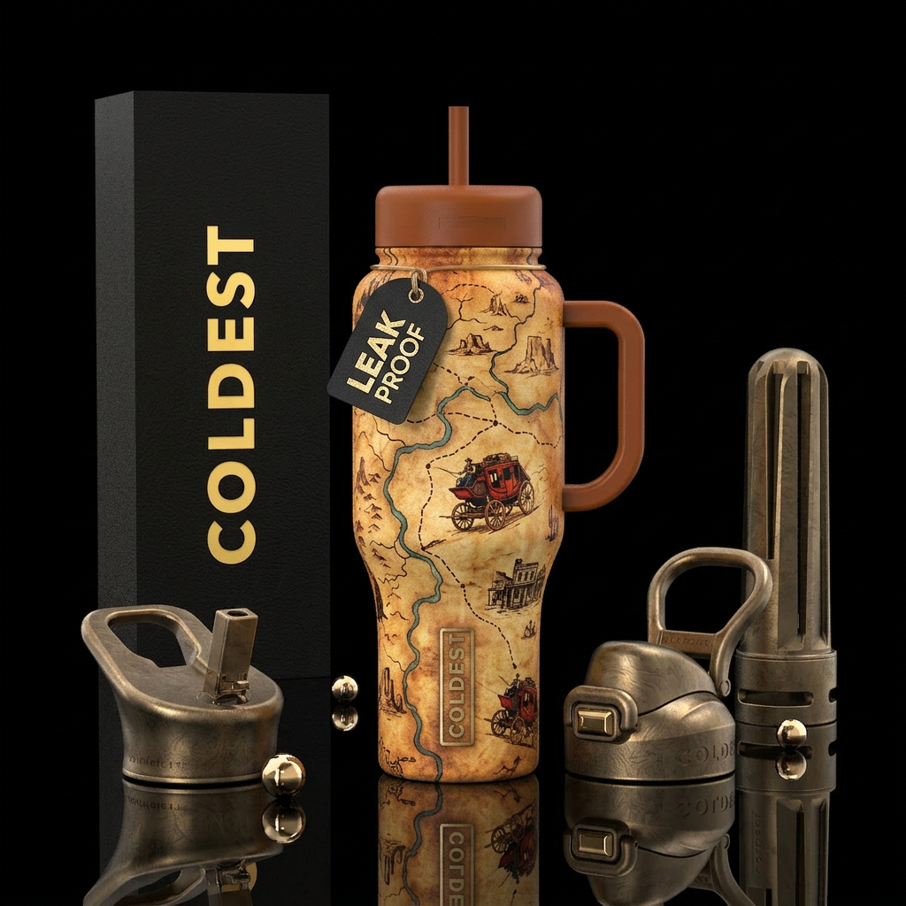 Old west map water bottle design