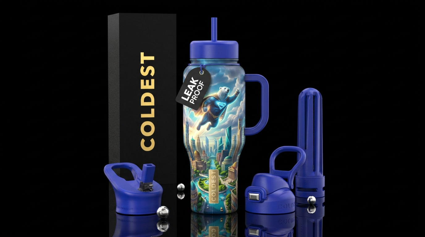 Super hero polar bear water bottle design
