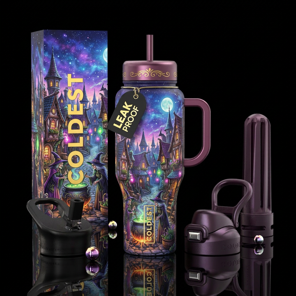 Witch village water bottle design