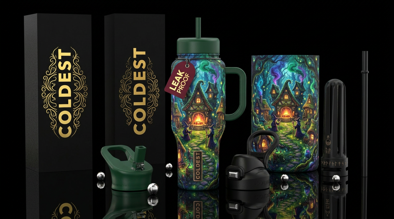 Witch village water bottle design