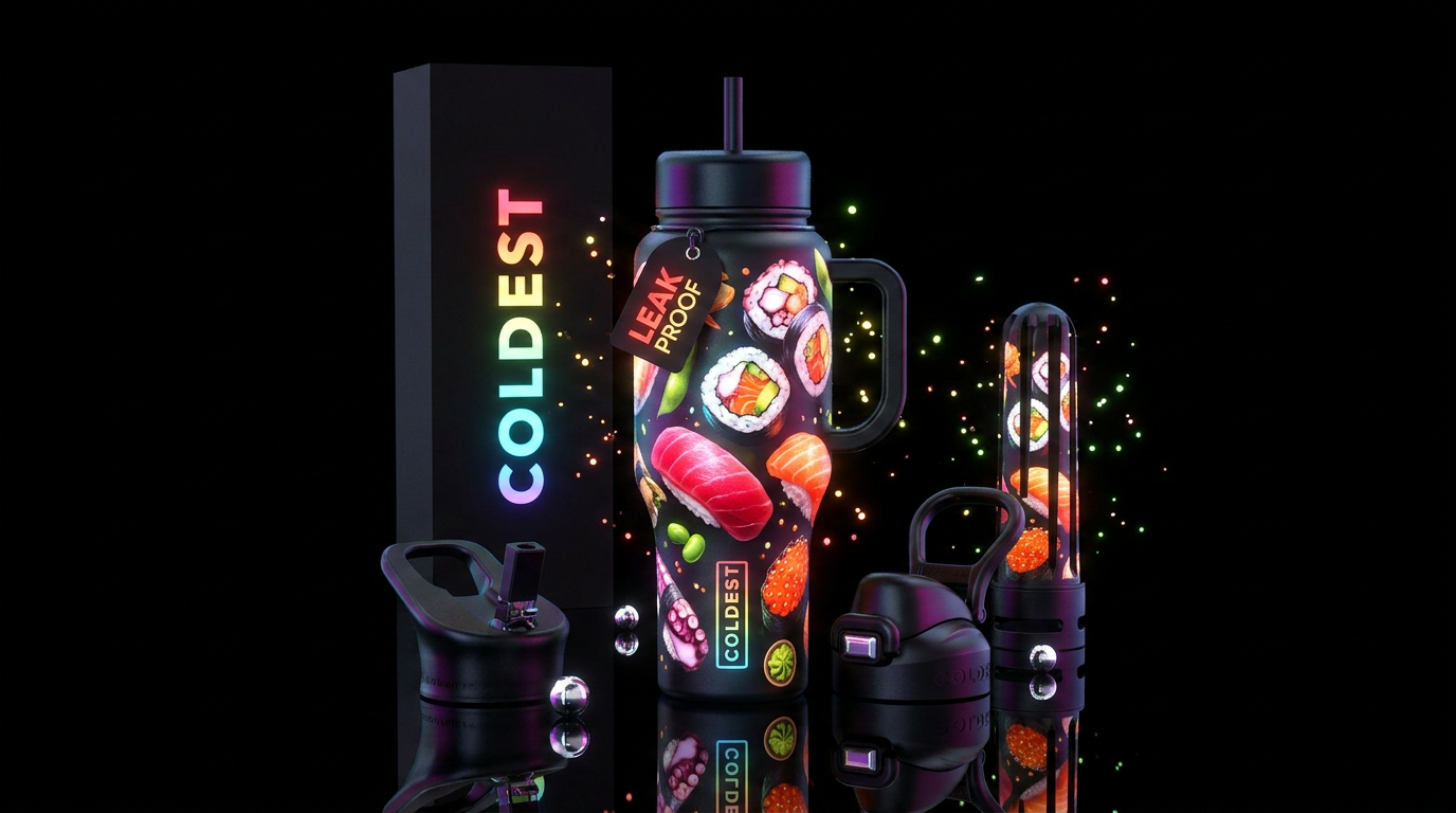 Glowie sushi water bottle design