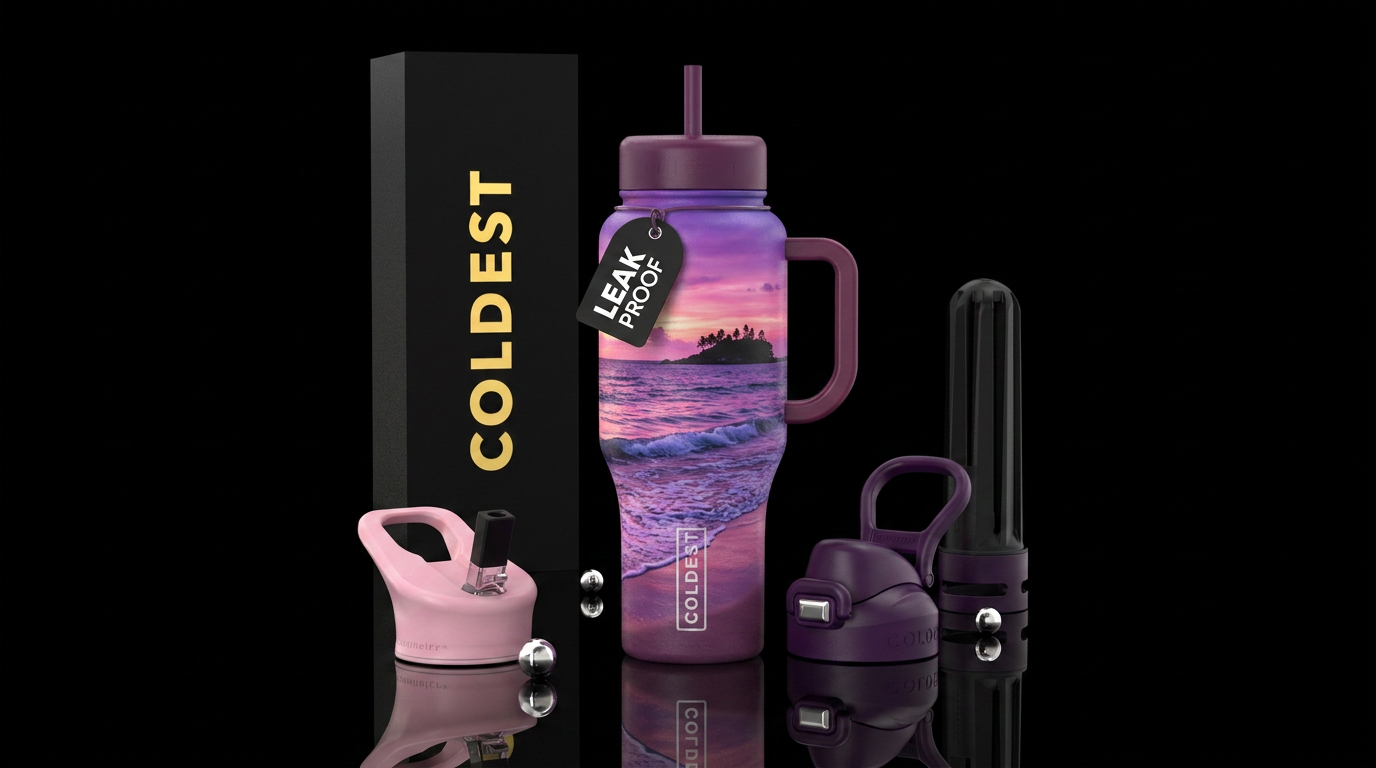 Pink and purple beach water bottle design