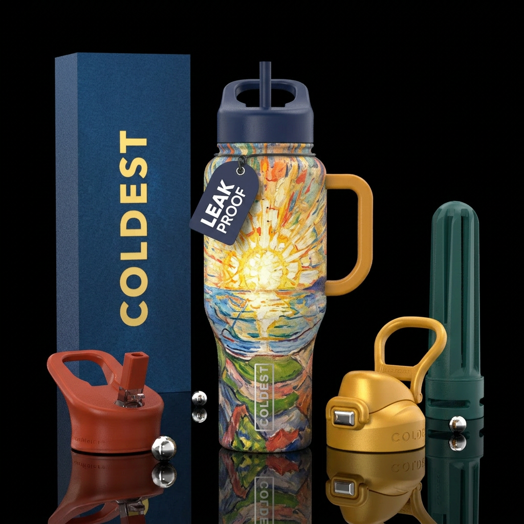The sun  painting water bottle design