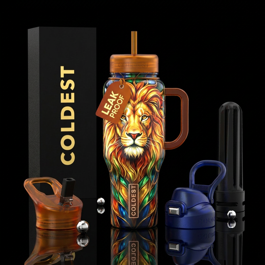 Lion art water bottle design