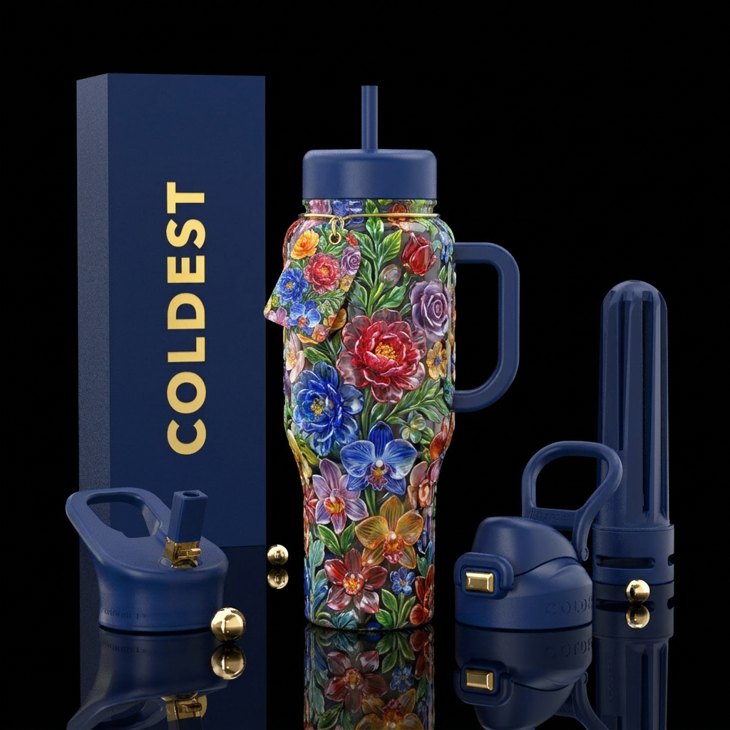 Glass flowers water bottle design