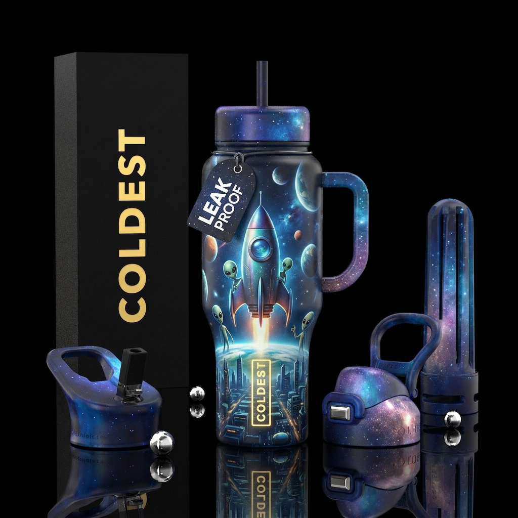 Aliens visiting Earth water bottle design