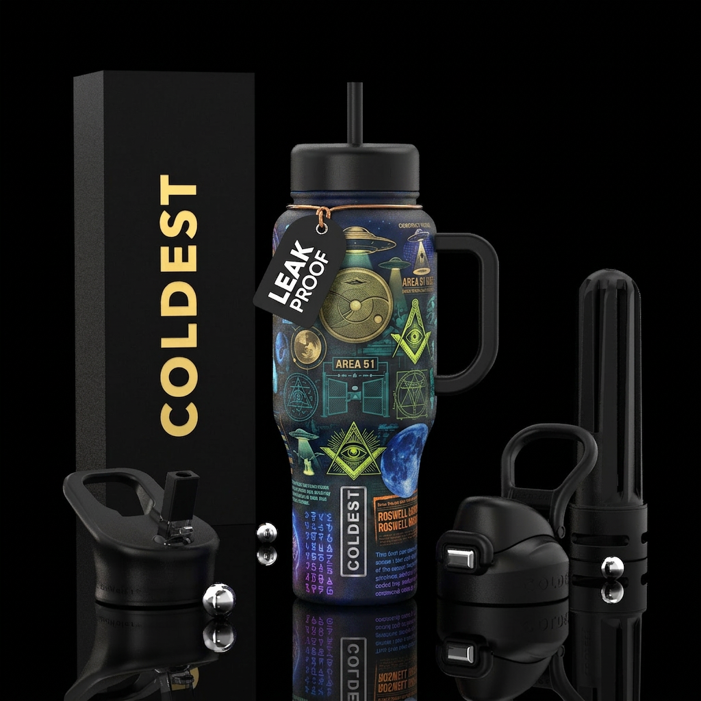 Conspiracy theory themed bottle water bottle design
