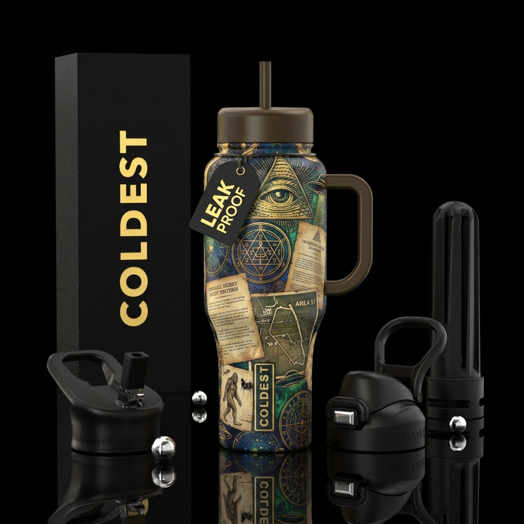 Conspiracy theory themed bottle water bottle design