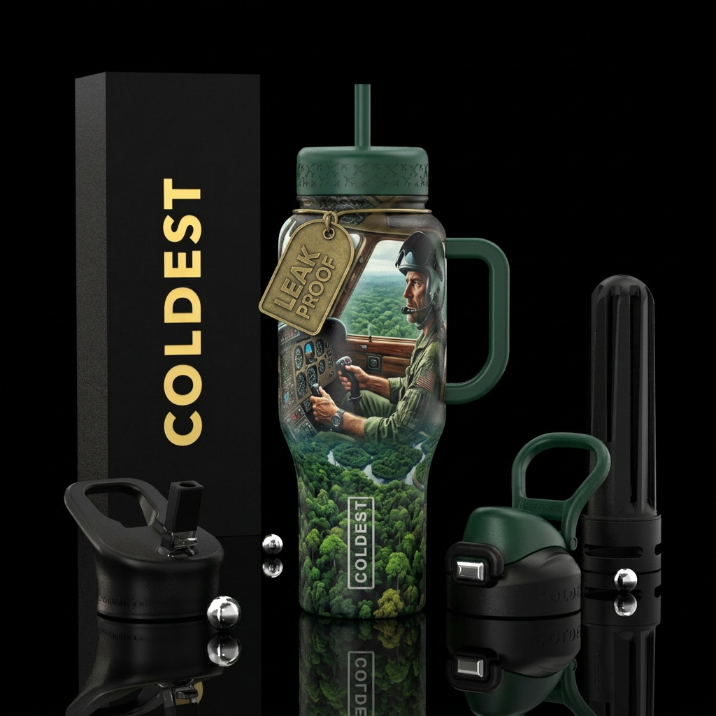A pilot flying over the Amazon rainforest water bottle design