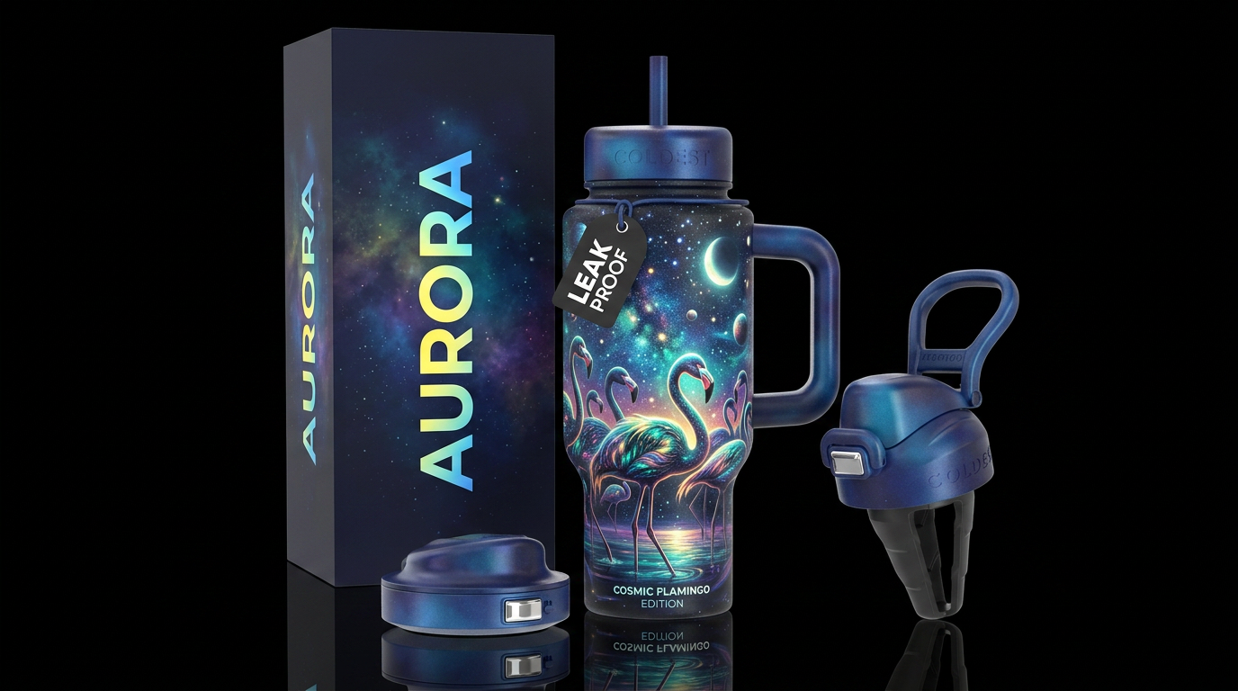 flamingo, starry night... water bottle design