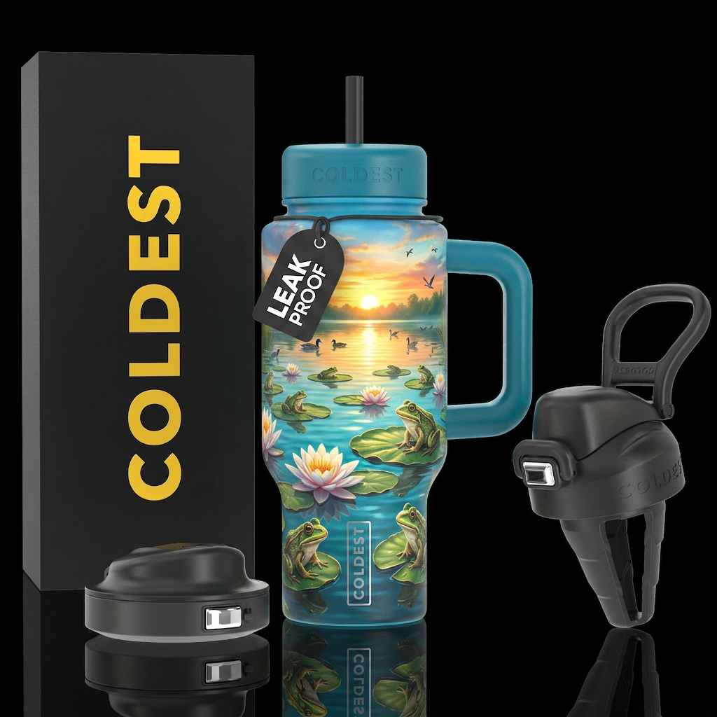 Frogs 🐸 at the lake water bottle design