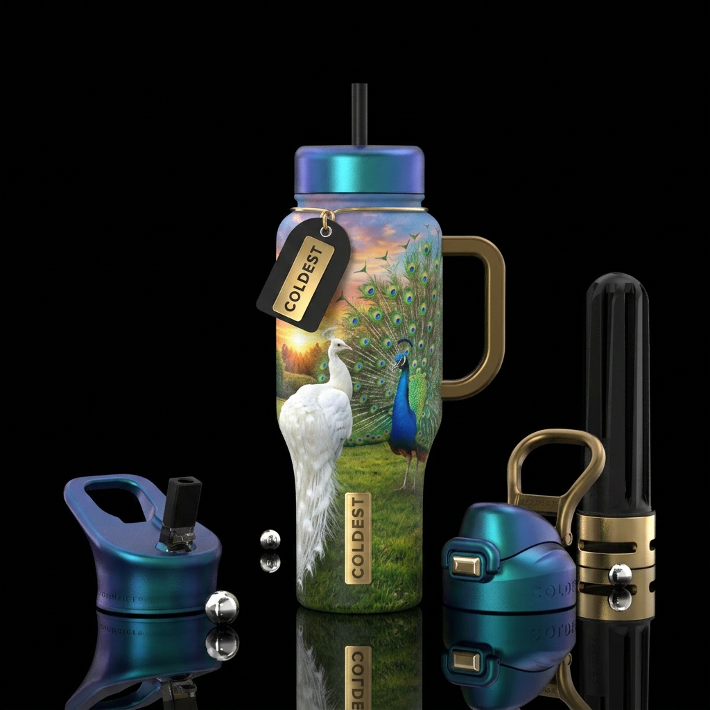 White peacock and regular peacock 🦚  with there f... water bottle design