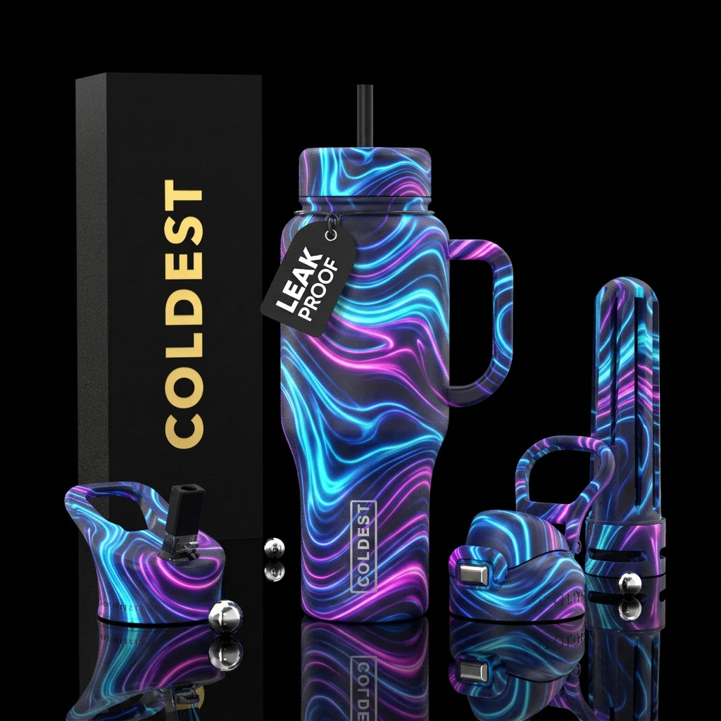 Neon art water bottle design