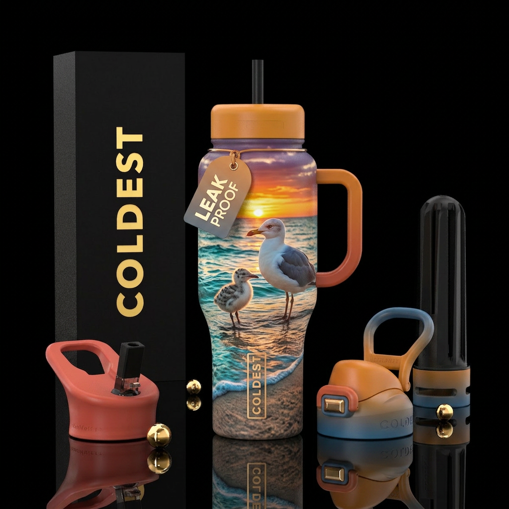 Baby and momma seagull water bottle design