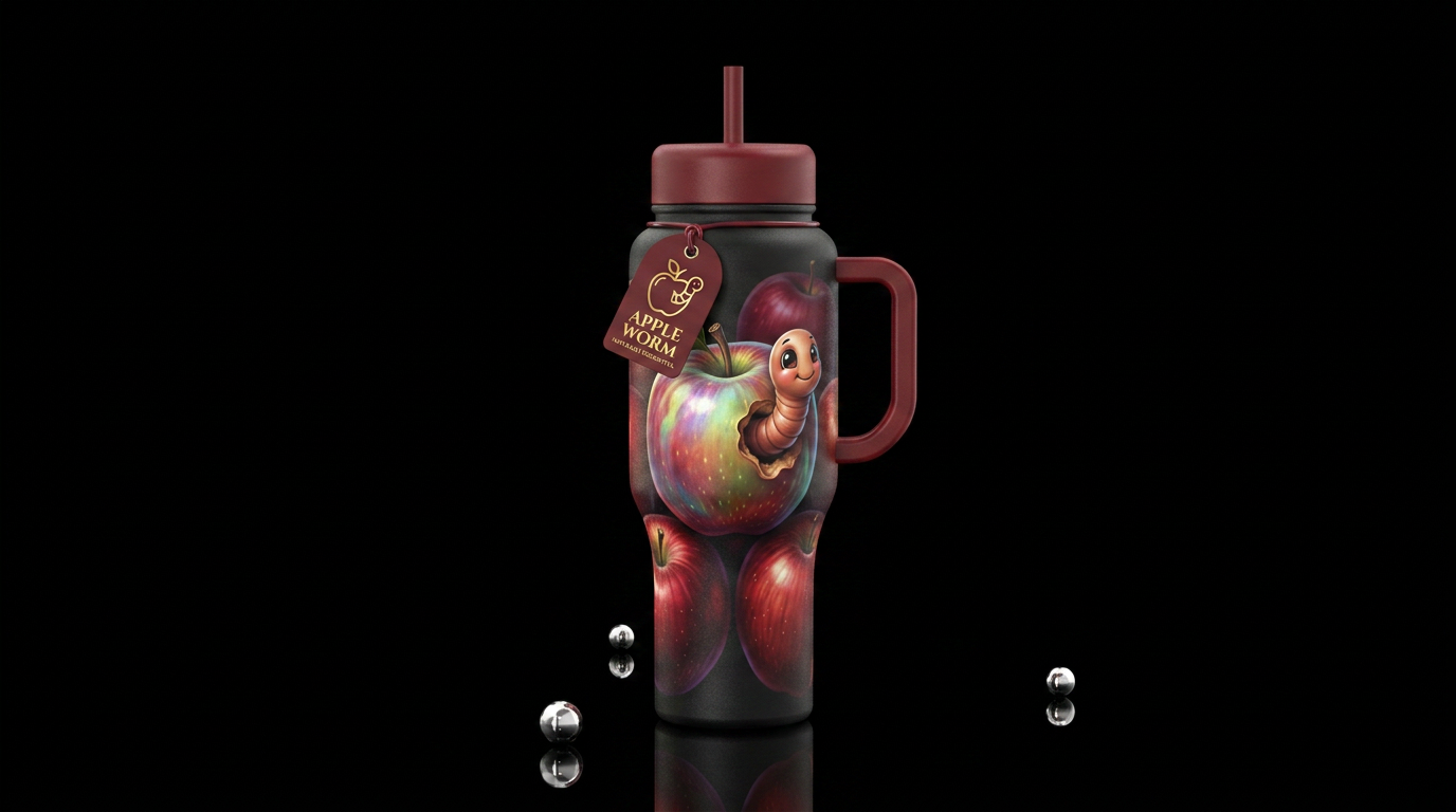 Apple worm water bottle design