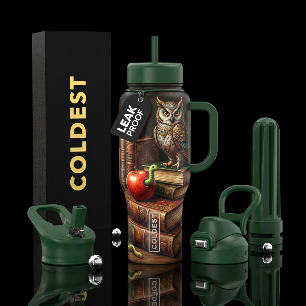 Book worm water bottle design