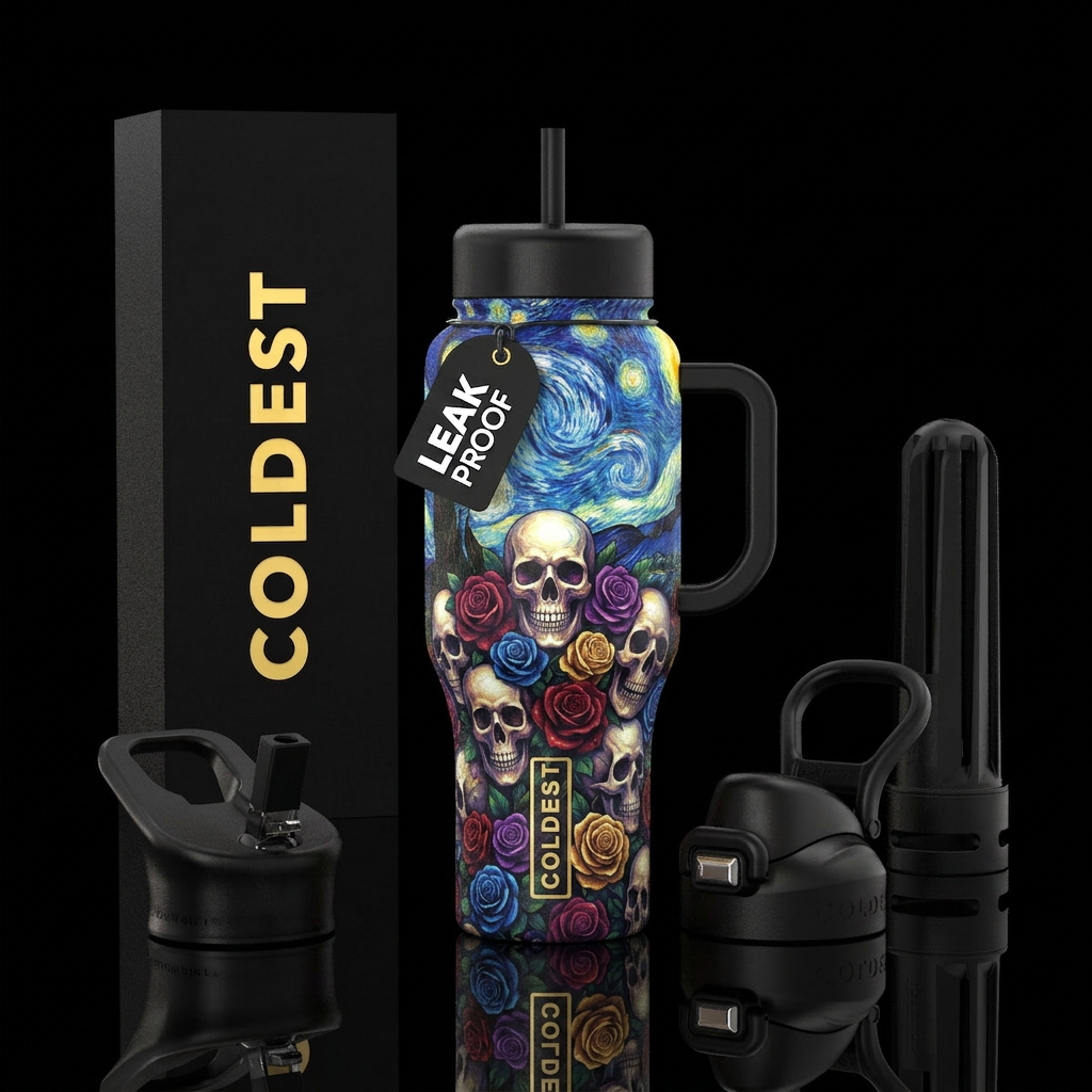 Starry skulls 2 water bottle design
