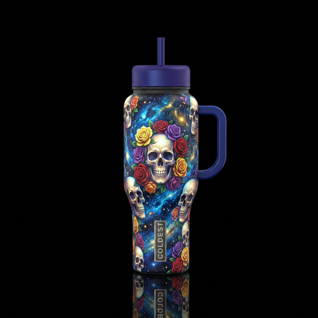 Starry nights skulls water bottle design