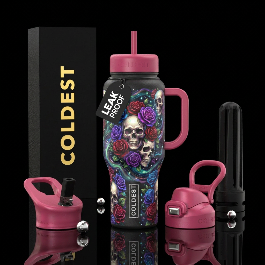 Skulls and roses water bottle design