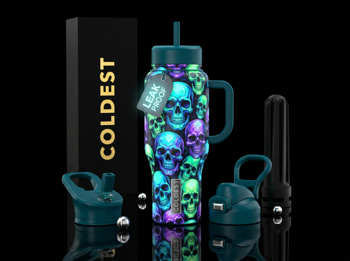 Glowie skulls water bottle design